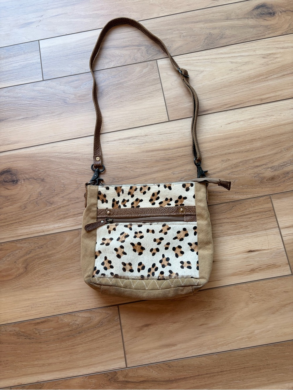 Myra Bag Leopard-Print Crossbody with Brown Trim
